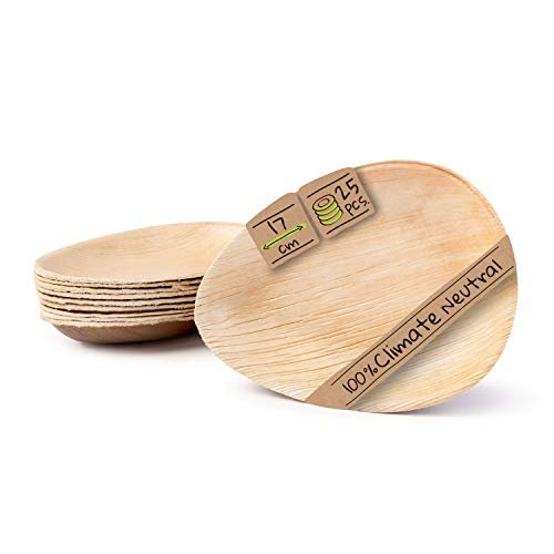 BIOZOYG Palmware - hochwertiges Palmblattgeschirr I 25 Stück Palmblatt Teller tief Tropfenform 17 cm I Bio Einweggeschirr biologisch abbaubar Partygeschirr Einmalgeschirr Wegwerfgeschirr