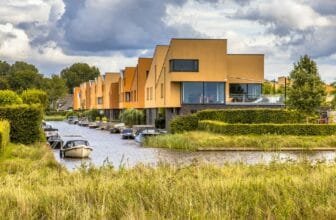 Neighborhood with ecological houses in natural setting