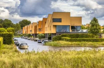 Neighborhood with ecological houses in natural setting