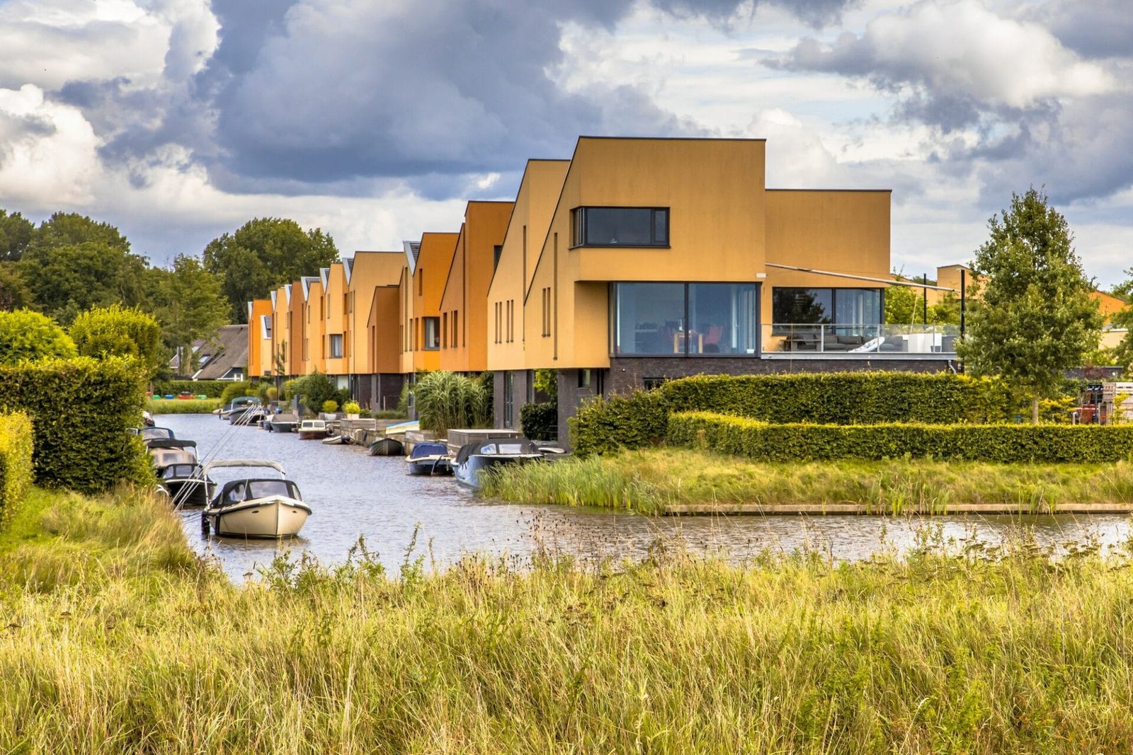 Neighborhood with ecological houses in natural setting