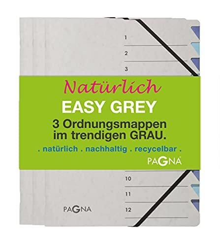 Pagna 44008-00 Ordnungsmappenset 12 Fächer Easy Grey sortiert 3 Stück